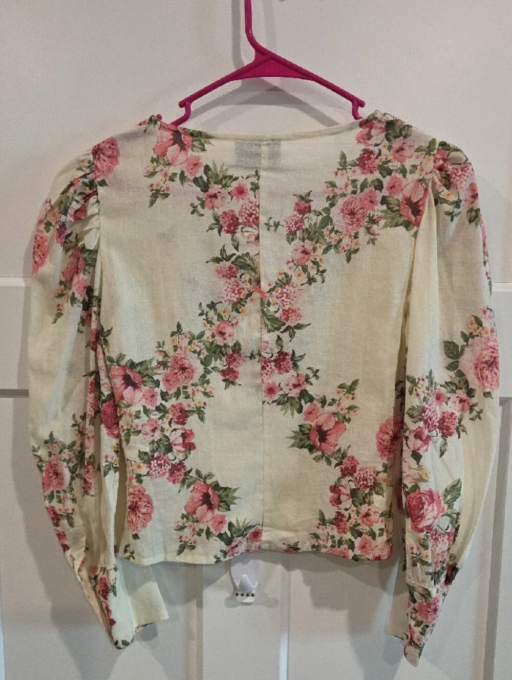 VICI Cream Floral Button-Up Puff Sleeve Blouse - Pink & Green - Picture 5 of 7